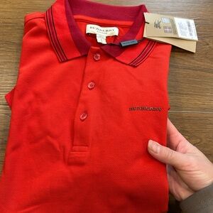 New Burberry London Men's Cotton Short Sleeve Polo Shirt small color orange red